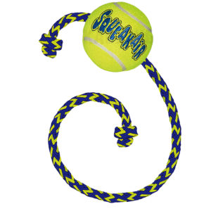 KONG Air Squeaker Tennis Ball mit Seil M – Apportierspielzeug
