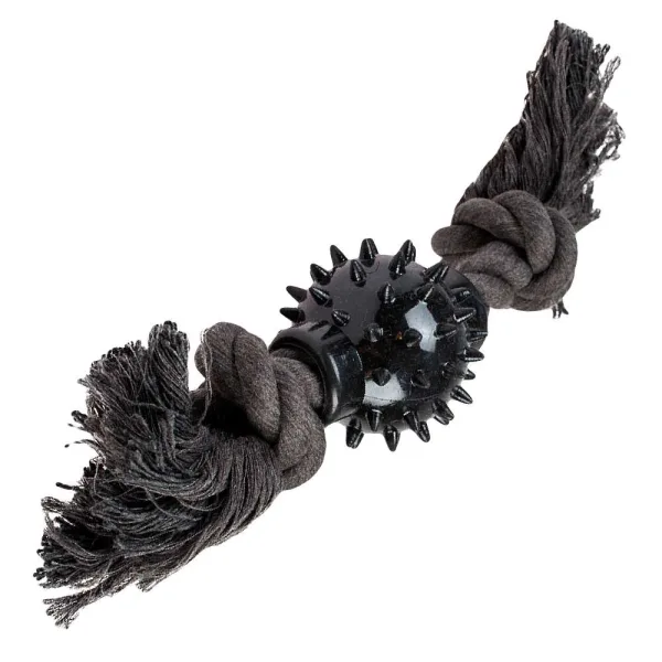 knotenseil eco mit kugel schwarz Knotenseil ECO mit Kugel Schwarz – Hundespielzeug